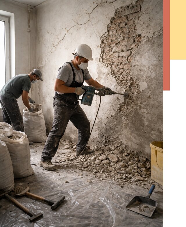 Демонтаж штукатурки со стен в Казани от 7644 руб/м² — быстро и недорого | ОТДЕЛОЧНИК-Кзн