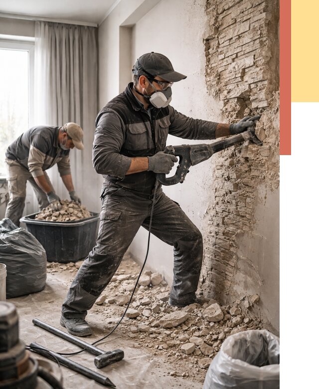 Демонтаж декоративного камня в Казани от 1539 руб/м² — быстро и недорого | ОТДЕЛОЧНИК-Кзн