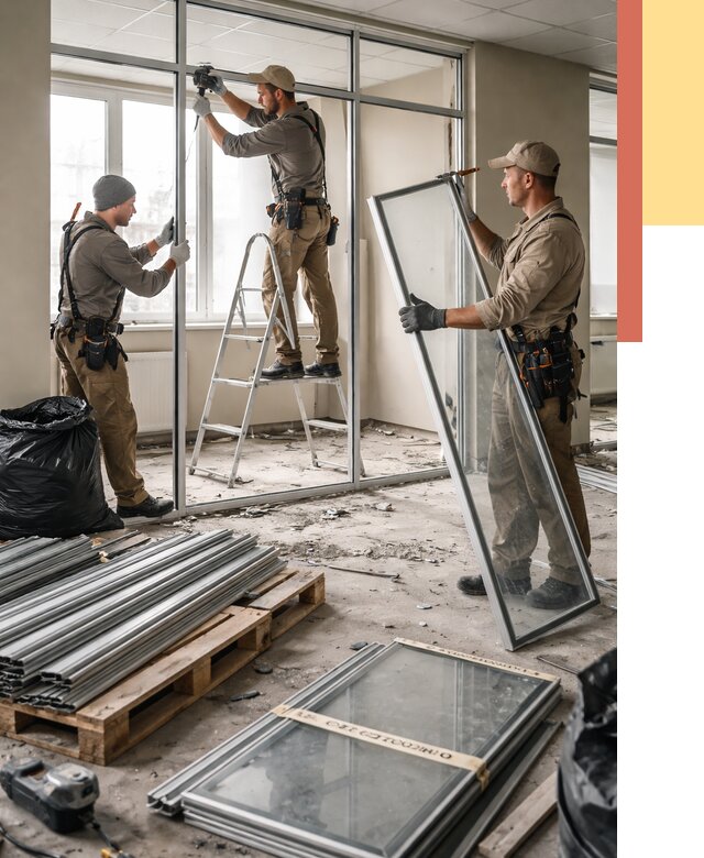 Демонтаж алюминиевых перегородок в Казани от 4459 руб. — быстро и недорого | ОТДЕЛОЧНИК-Кзн