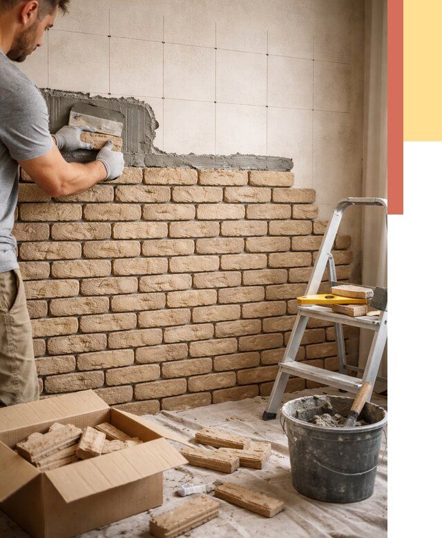 Монтаж декоративного кирпича в Казани от 3397 руб./м² — быстро и недорого | ОТДЕЛОЧНИК-Кзн