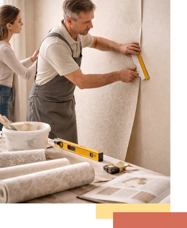 Поклейка обоев с подбором рисунка в Казани