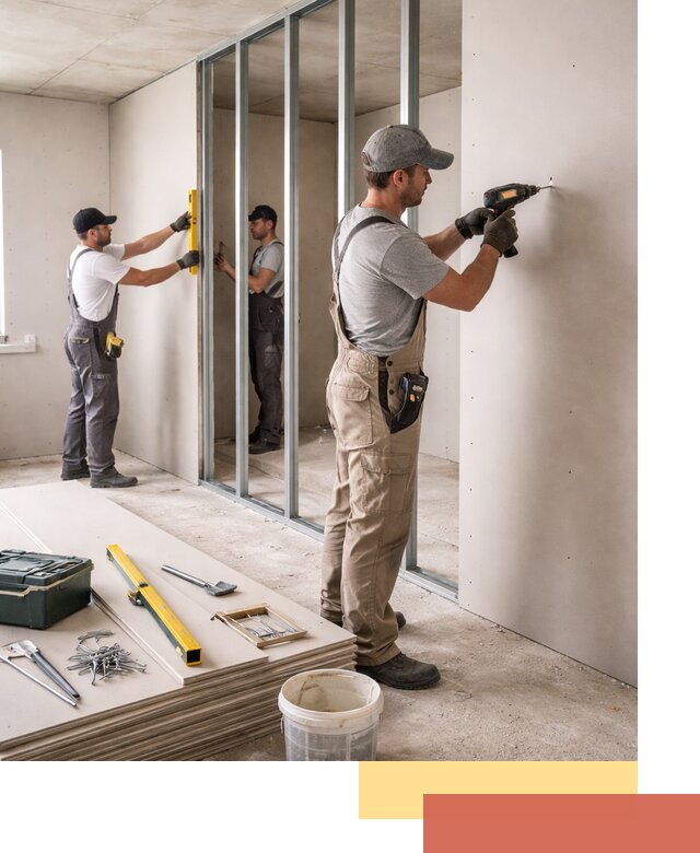 Однослойная перегородка из гипсокартона в Казани под ключ, монтаж и отделка