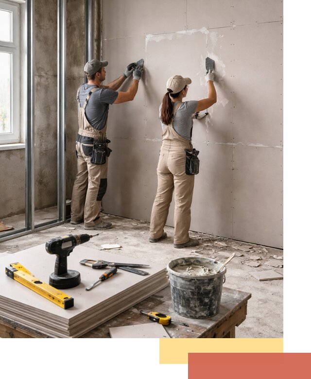 Монтаж двухслойной перегородки из гипсокартона в Казани