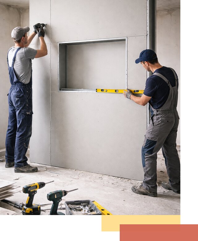 Перегородка из гипсокартона с нишей под декор в Казани