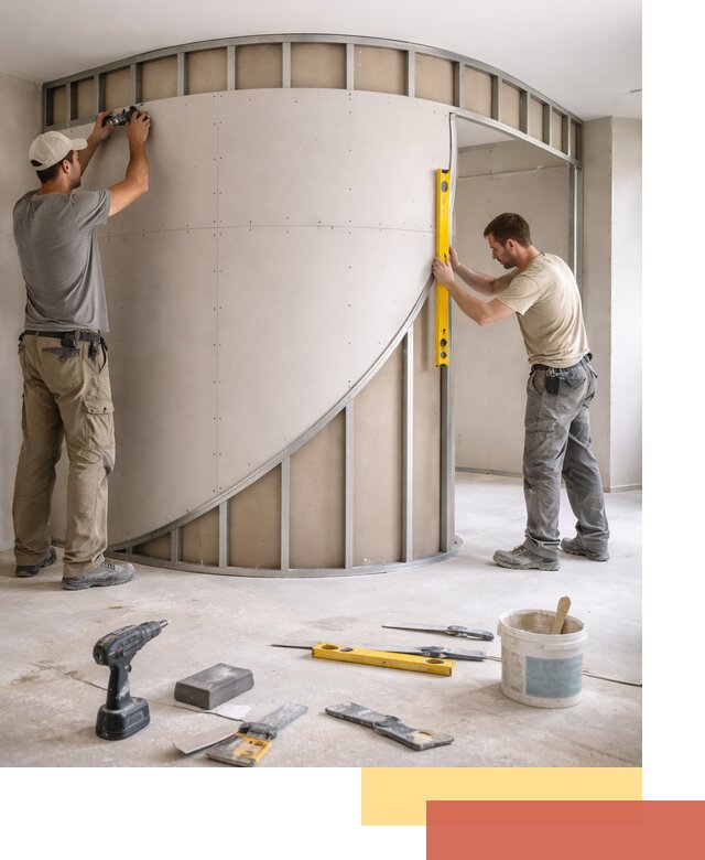 Радиусная перегородка из гипсокартона в Казани под ключ