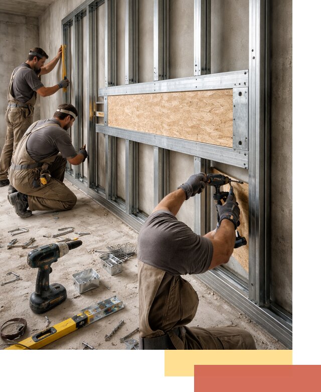 Усиленная перегородка для крепления тяжёлых конструкций в Казани