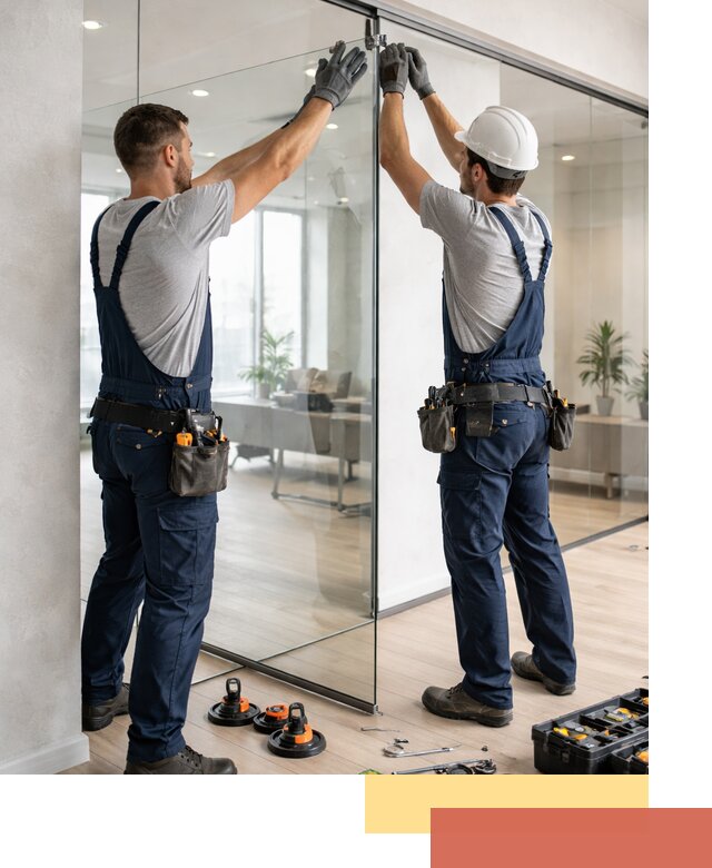 Безрамные стеклянные перегородки под ключ в Казани