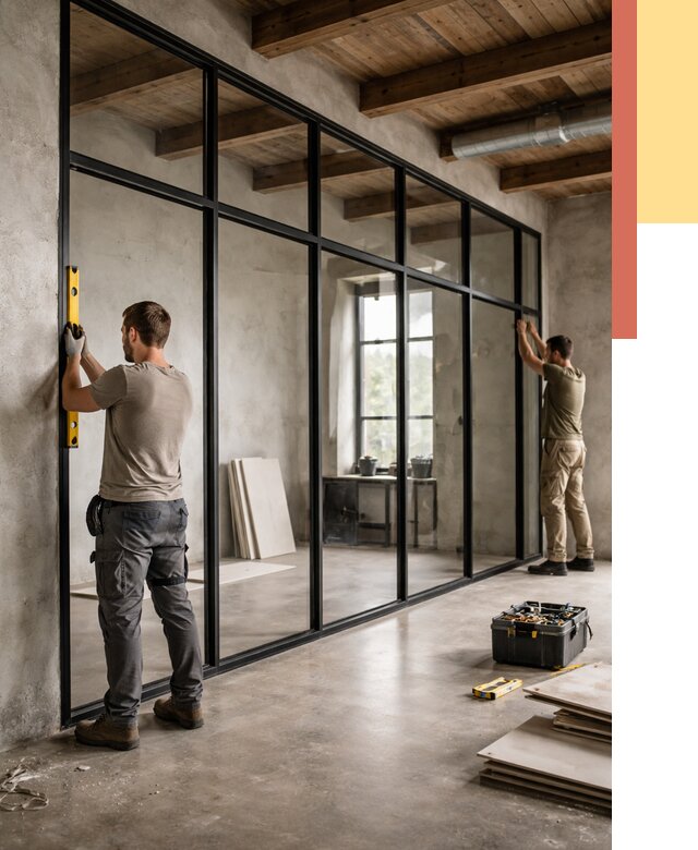 Стеклянные перегородки лофт в Казани от 11148 руб. под ключ | ОТДЕЛОЧНИК-Кзн