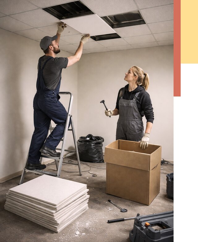 Демонтаж потолочной плитки в Казани от 4778 руб. быстро и недорого | ОТДЕЛОЧНИК-Кзн