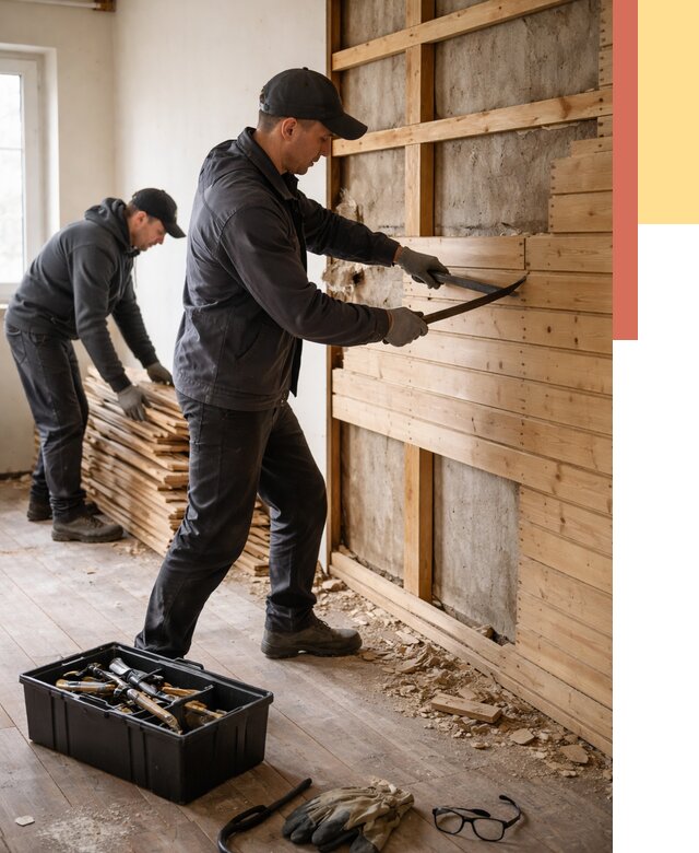 Демонтаж вагонки в Казани от 4034 руб/м2 — быстро и недорого | ОТДЕЛОЧНИК-Кзн