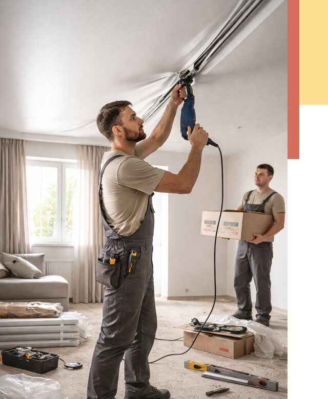 Монтаж сатинового натяжного потолка в Казани от 3716 руб. | Быстро, недорого — ОТДЕЛОЧНИК-Кзн