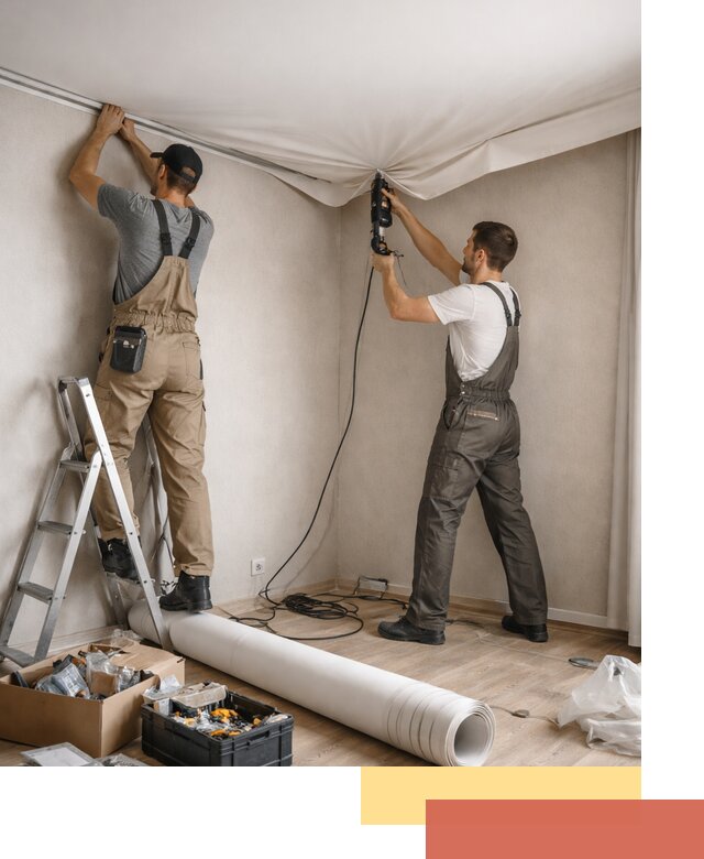 Монтаж цветного натяжного потолка в Казани за один день