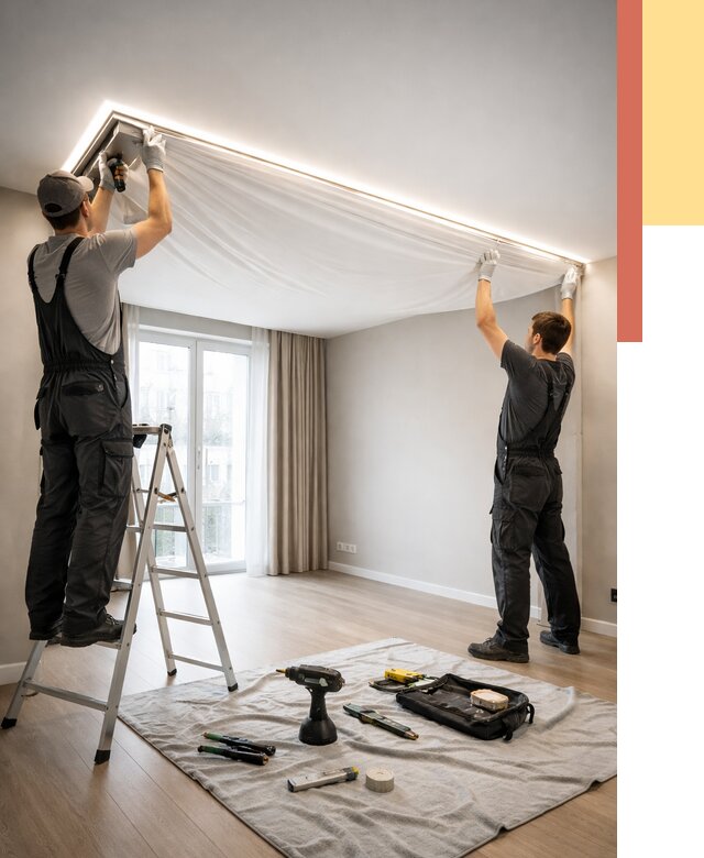 Монтаж парящего натяжного потолка в Казани от 4778 руб. быстро и недорого | ОТДЕЛОЧНИК-Кзн