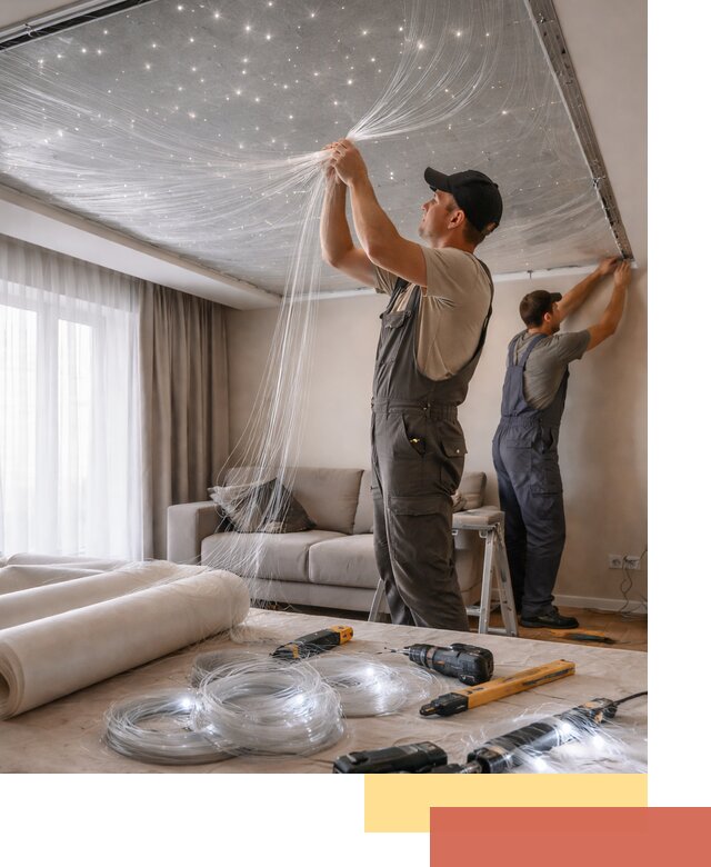 Монтаж натяжного потолка «Звездное небо» в Казани