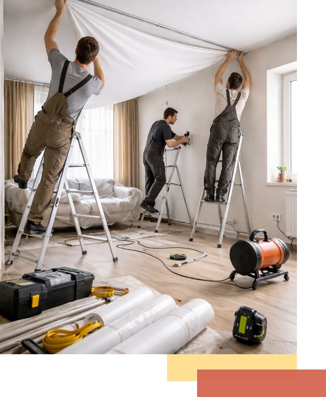 Монтаж натяжного потолка в гостиной в Казани