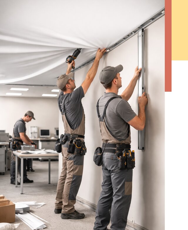 Монтаж натяжного потолка в офисе в Казани от 478 руб/м² — быстро и недорого | ОТДЕЛОЧНИК-Кзн