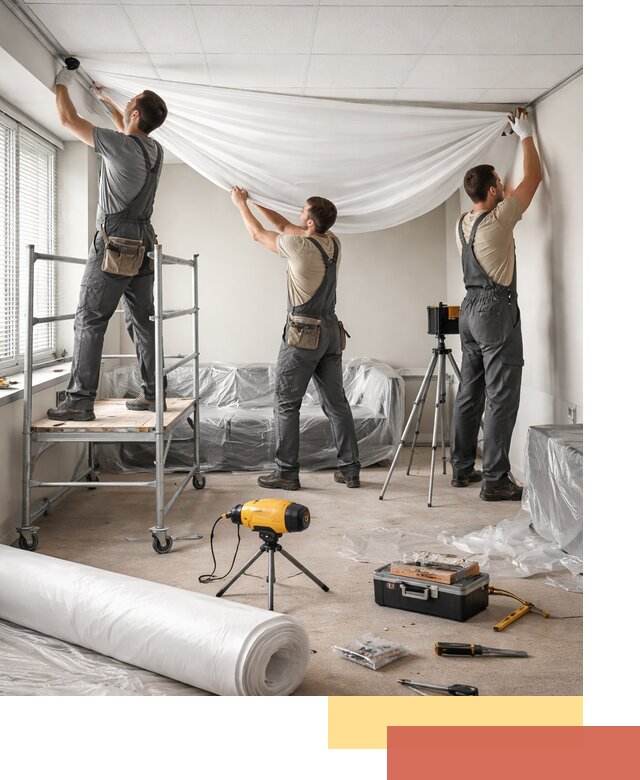 Монтаж натяжного потолка в офисе в Казани