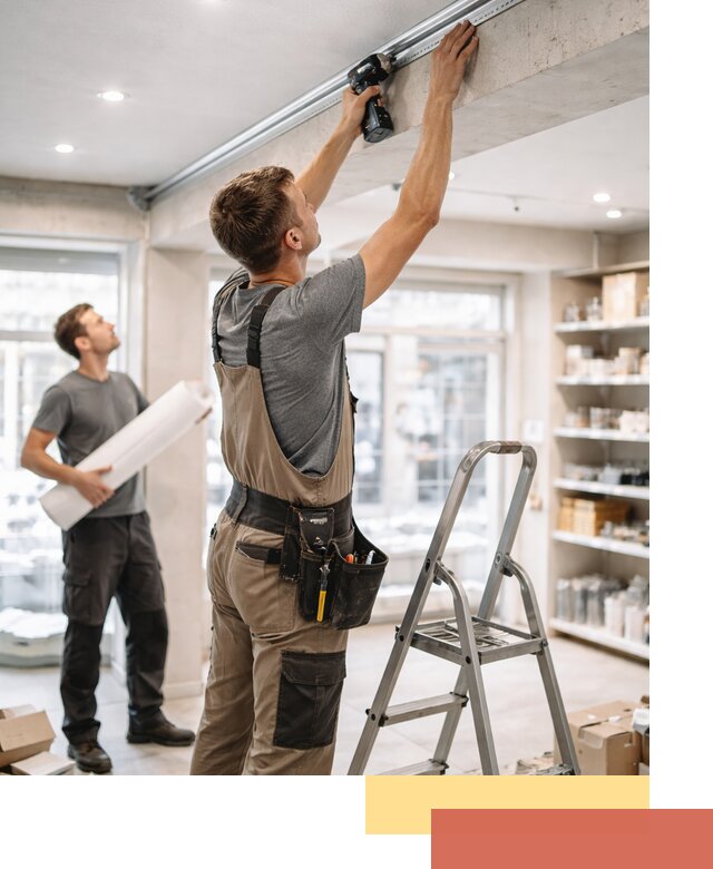 Монтаж натяжных потолков в магазине в Казани