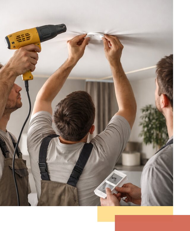 Ремонт прокола полотна натяжного потолка в Казани