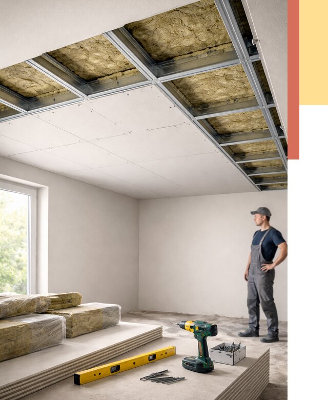 Звукоизоляция потолка ГКЛ в Казани от 1009 руб. — монтаж под ключ | ОТДЕЛОЧНИК-Кзн